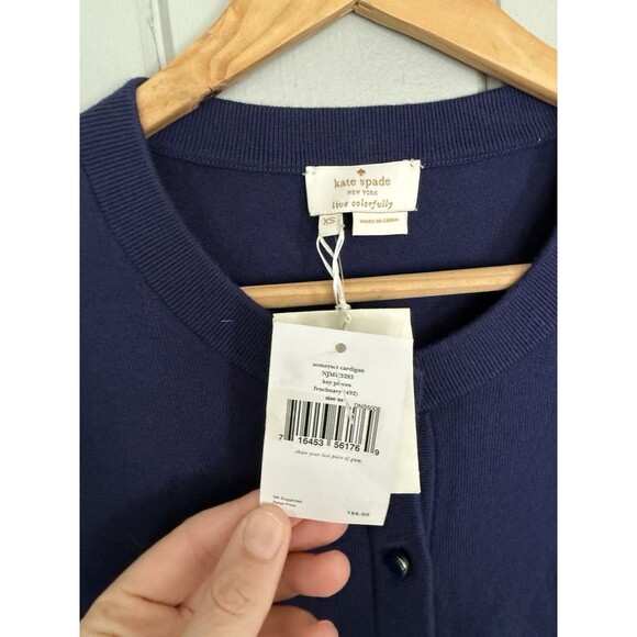 NWT Kate Spade Cardigan Sweater XS Somerset Bow Sleeve Navy Blue NEW - Picture 5 of 8